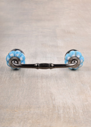 Turquoise Base Ceramic Drawer Cabinet Pull With White Print