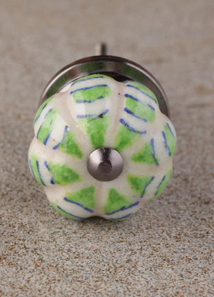 White Ceramic Melon Shaped Bathroom Knob With Green Design