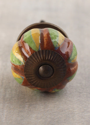 Vintage Brown Wardrobe Cabinet Knob With Yellow And Green Leaves