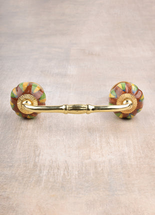 Vintage Brown Wardrobe Cabinet Pull With Yellow And Green Leaves