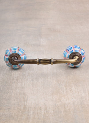 Turquoise Melon Shaped Ceramic Door Pull With White Print