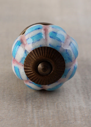 Turquoise Melon Shaped Ceramic Door Knob With White Print