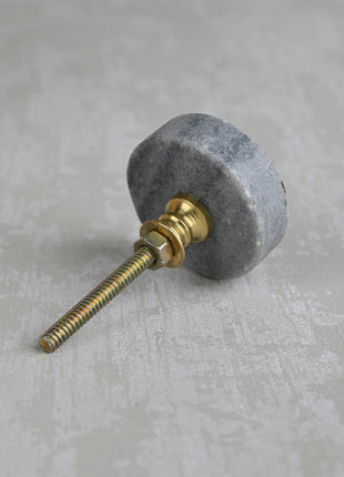 Round Marbled Stone and Brass Cross Line Cupboard Door Knob | Circular Stone and Golden Brass Drawer Knobs