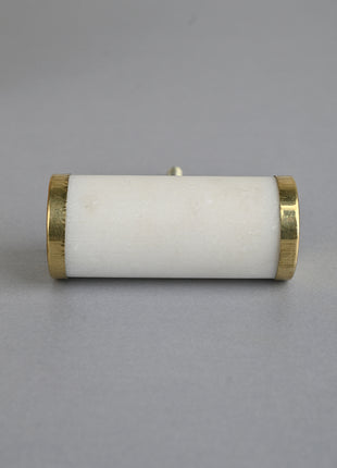 Brass and Marble Stone White Cylinder Shape Cabinet Drawer Knob
