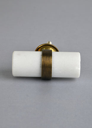 Antique Brass and Marble Stone White Cylinder Shape Cabinet Drawer Knob