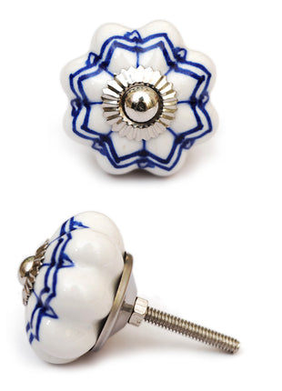 Stylish White Ceramic Drawer Knob With Blue Design