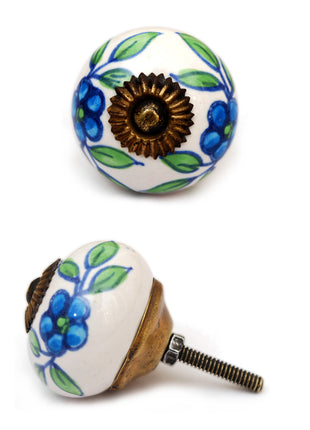 Beautiful Turquoise Flowers On White Ceramic Drawer Knob