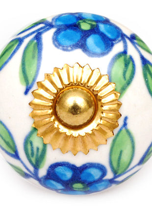 Beautiful Turquoise Flowers On White Ceramic Drawer Knob