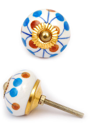 White Base Knob With Turquoise And Brown Dots