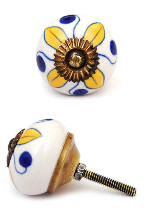 Well Designed White Dresser Cabinet Knob With Yellow Flower
