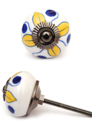 Well Designed White Dresser Cabinet Knob With Yellow Flower