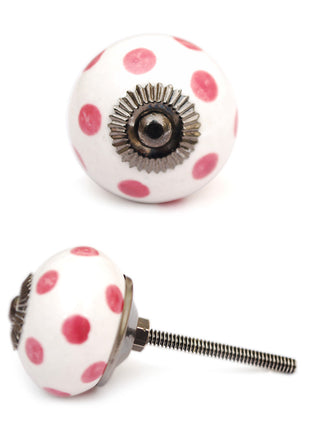 White Knob With Beautifully Hand Painted Pink Polka Dots