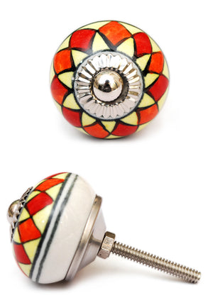 Round Kitchen Cabinet Knob With Red And Lime Green Print