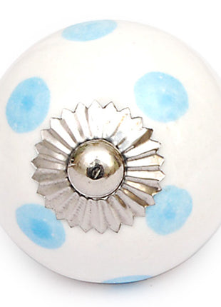 White Round Cabinet Drawer Knob With Turquoise Polka Dots