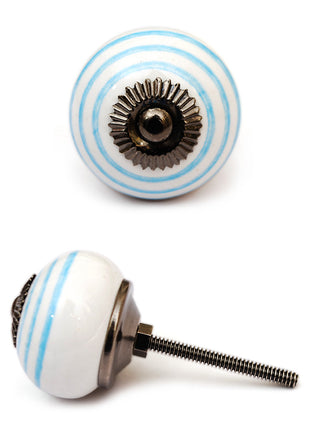 White And Turquoise Spiral Hand Painted Cabinet Knob