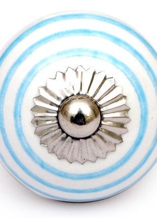 White And Turquoise Spiral Hand Painted Cabinet Knob
