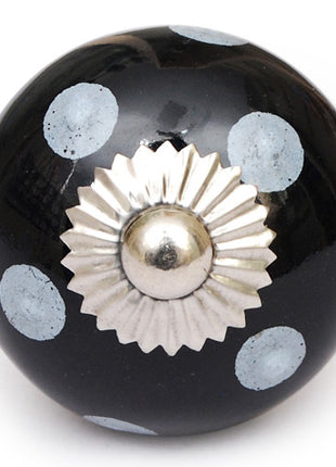 Black Round Ceramic Drawer Knob With White Polka Dots