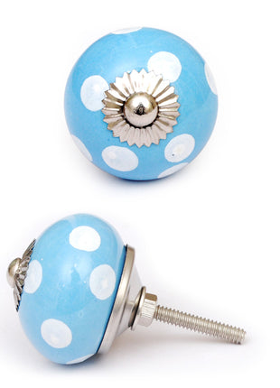 Round Turquoise Door Knob With White Polka-Dots