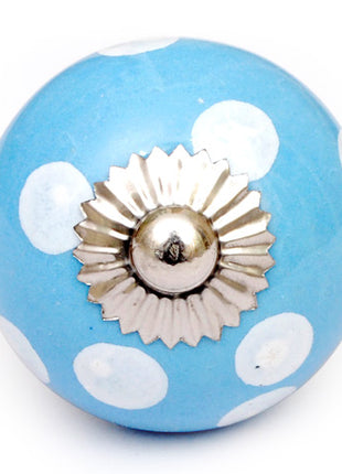 Round Turquoise Door Knob With White Polka-Dots