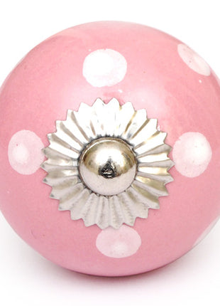 Pink Round Ceramic Door Knob With White Polka Dots