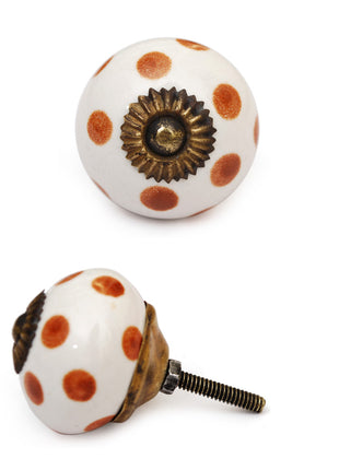 White Knob With Beautifully Hand Painted Brown Polka Dots