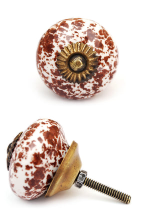 Round Brown And White Textured Handmade Cabinet Knob