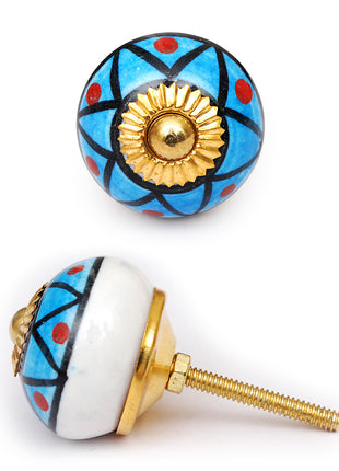 Stylish Turquoise Cabinet Drawer Knob With Red Dots