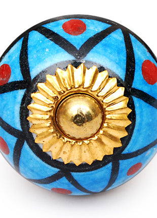 Stylish Turquoise Cabinet Drawer Knob With Red Dots