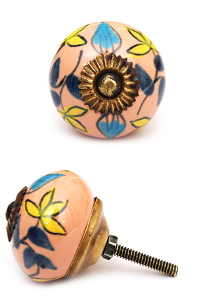 Pink Round Dresser Cabinet Knob With Multicolor Print
