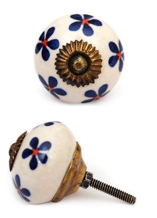 White Cabinet Knob With Blue Flowers