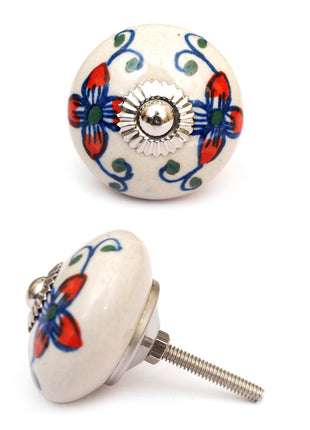 White Round Designer Drawer Cabinet Knob With Multicolor Design