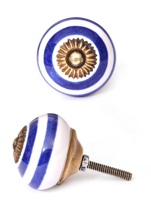 Spiral White And Blue Royal Ceramic Door Knob
