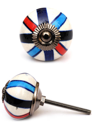 White Floral Dresser Cabinet Knob With Multicolor strips