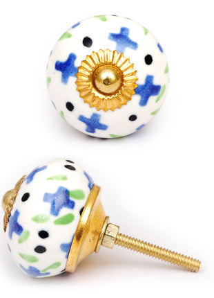 Elegant White Cabinet knob with Blue Print