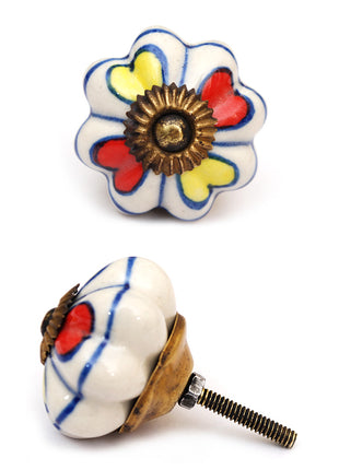 White Ceramic Drawer Cabinet Knob With Red And Yellow Flower