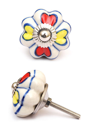 White Ceramic Drawer Cabinet Knob With Red And Yellow Flower