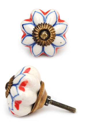 Flower Shaped White Kitchen Cabinet Knob With Multicolor Design