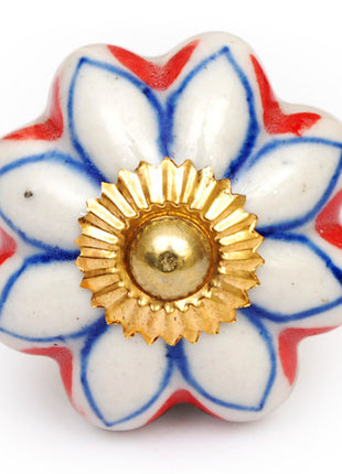 Flower Shaped White Kitchen Cabinet Knob With Multicolor Design