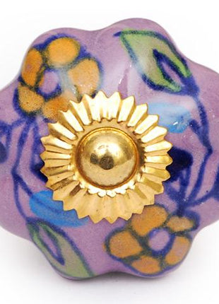 Pink Floral Designer Cabinet Knob With Yellow Flowers