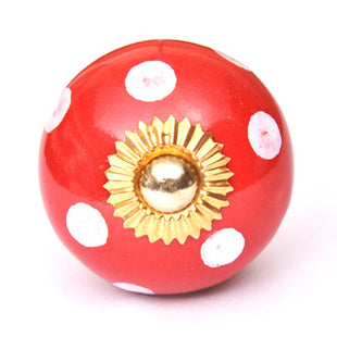 Red Round Cabinet Knob With White Polka Dots