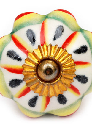 Flower Shaped White Ceramic Cabinet Knob With Multicolor Print