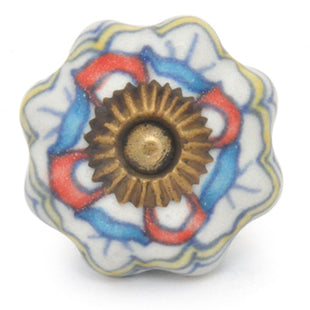 White Ceramic Drawer Knob With Multicolor Design