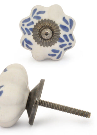 Elegant White Ceramic Drawer Knob With Blue Print