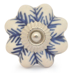 White Ceramic Drawer Knob With Blue Print