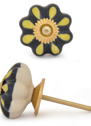Handmade Flower Shape Black And Yellow Kitchen Cabinet Drawer Knob