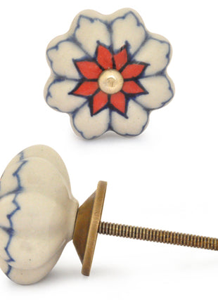 White Ceramic Drawer Knob With Multicolor Design
