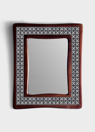Black And White Designer Sagwan Wooden Tile Mirror