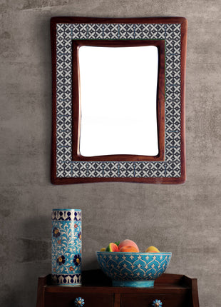 Black And White Designer Sagwan Wooden Tile Mirror