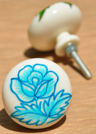 Unique Turquoise Rose Flower Resin Drawer Cabinet Knob