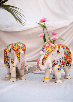 Pair of Handmade Decorative Blue Pottery Elephant – Symbol of Strength & Power and Wisdom & Loyalty